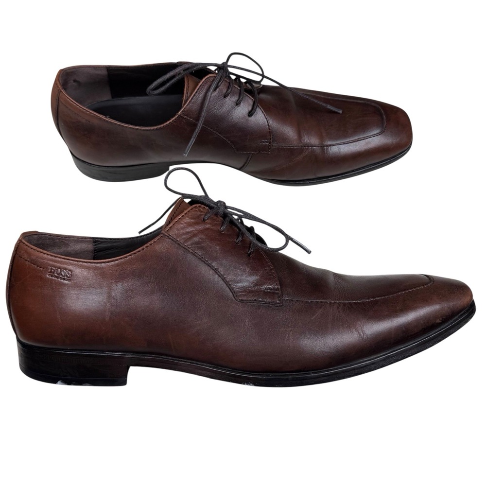 Hugo Boss Men's Sz 10 Brown Apron Lace Up Oxfords Chisel Toe Vero Cuoio Shoes‎